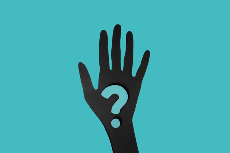 an illustration image for Slido's blog about anonymous questions depicting a drawing of a hand with a question mark on it